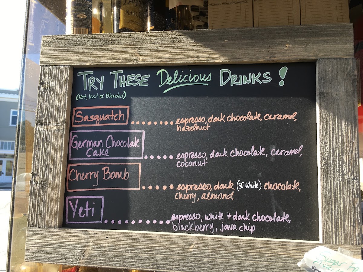 Sasquatch Coffee House menu board