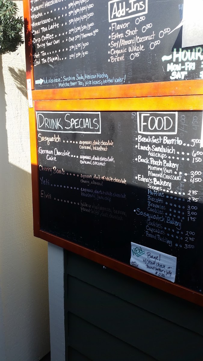 Sasquatch Coffee House menu board