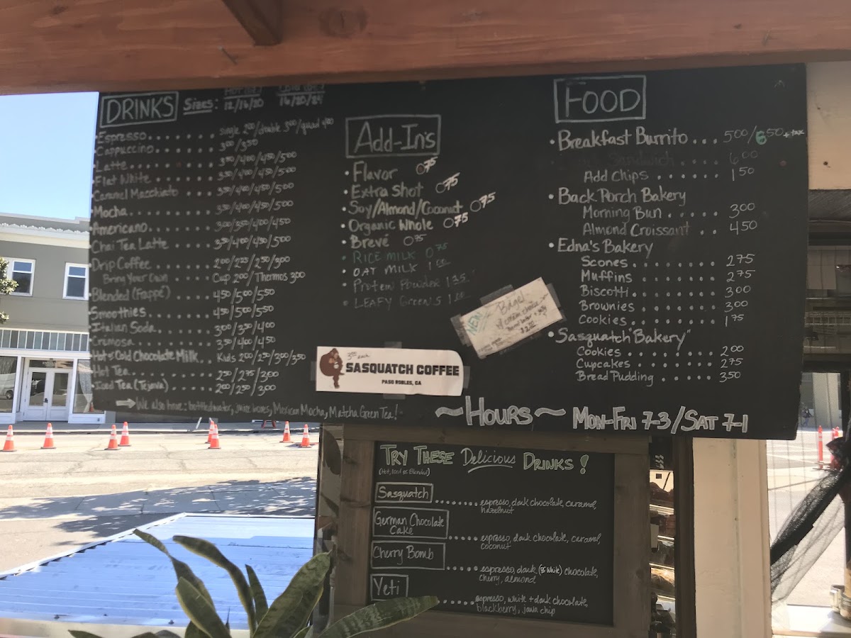Sasquatch Coffee House menu board