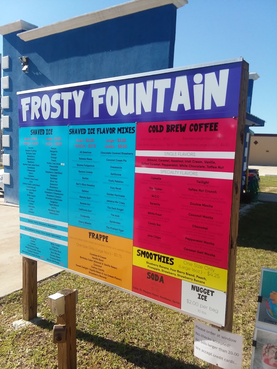 Frosty Fountain menu board