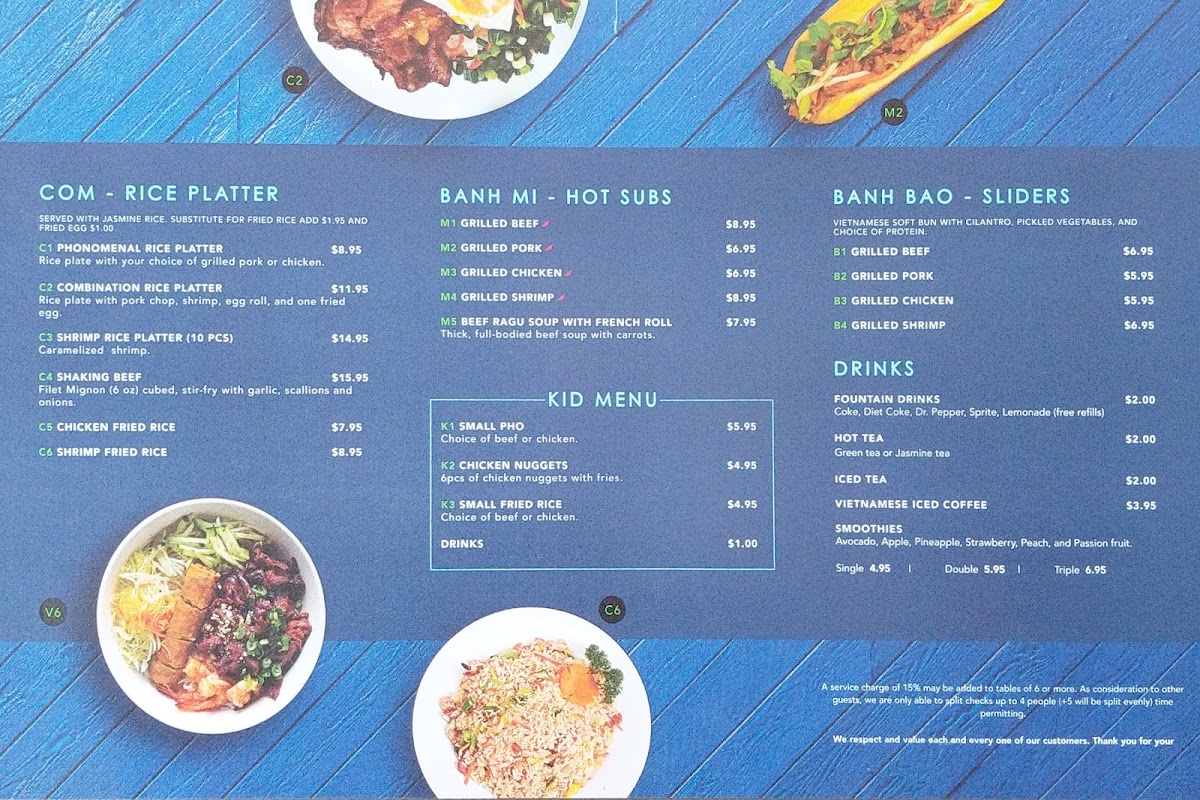 Pho Nomenal menu board