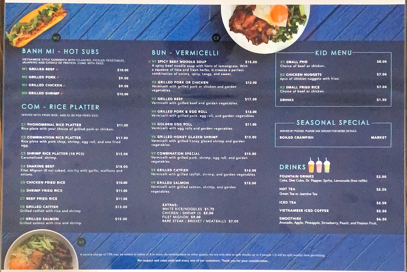 Pho Nomenal menu board