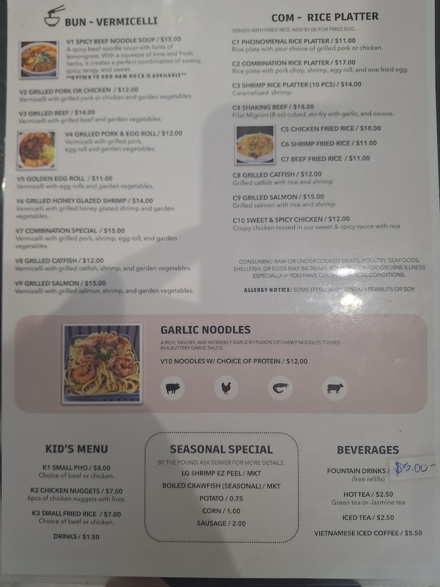 Pho Nomenal menu board