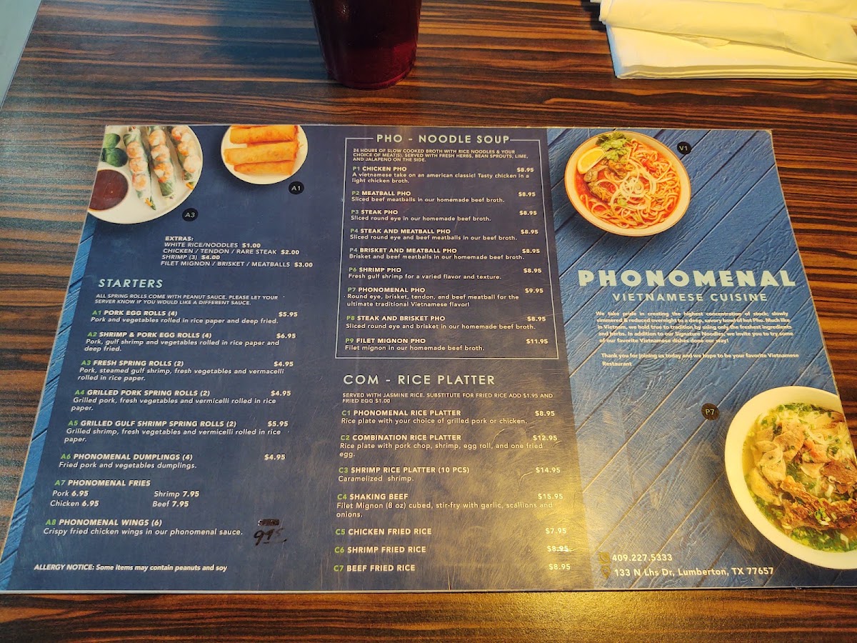 Pho Nomenal menu board