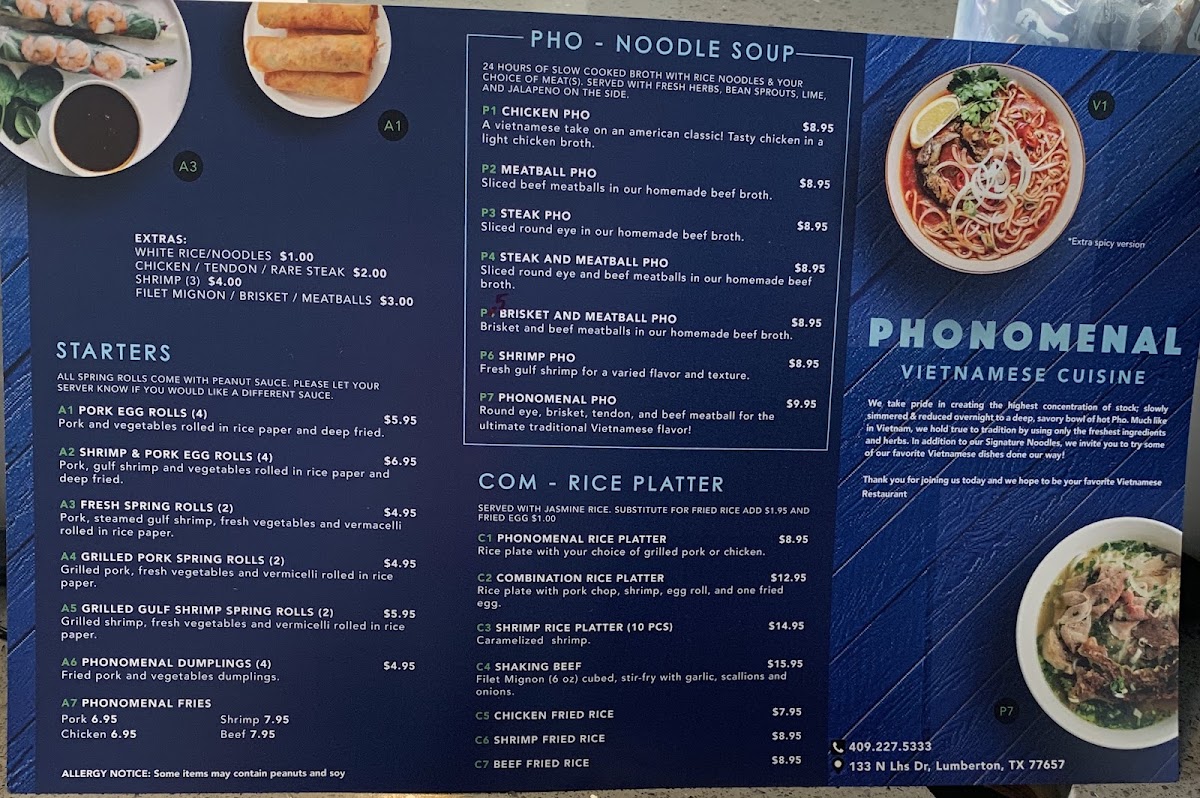 Pho Nomenal menu board