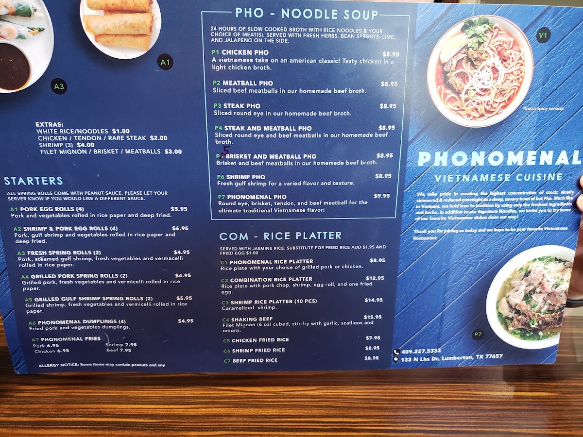 Pho Nomenal menu board