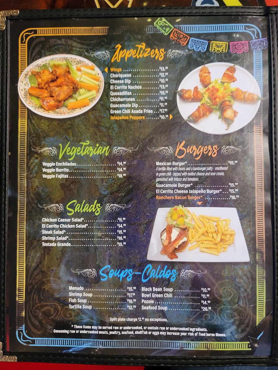 El Cerrito Family Restaurant menu board