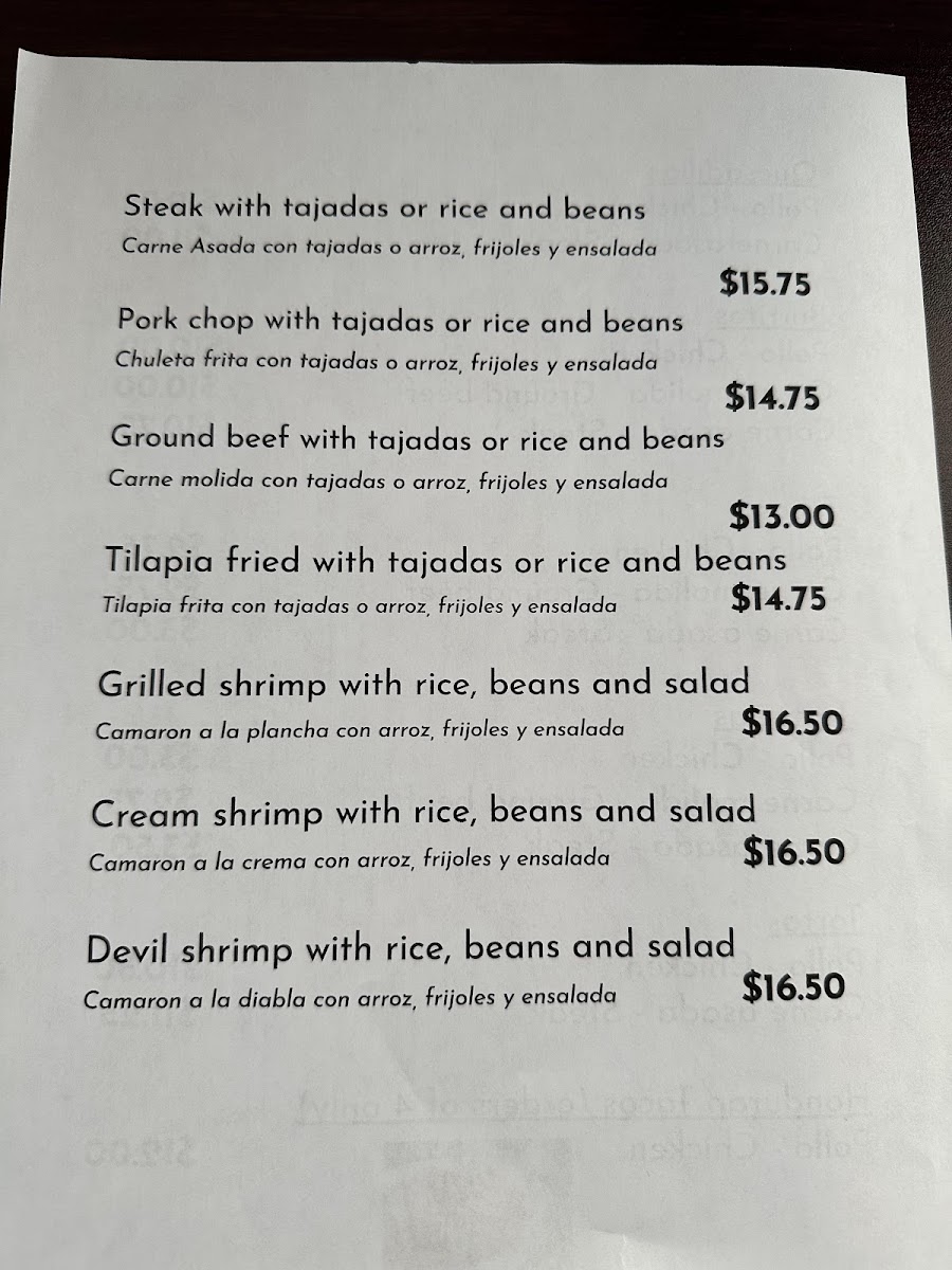 Five Starz Restaurante & Bar menu board
