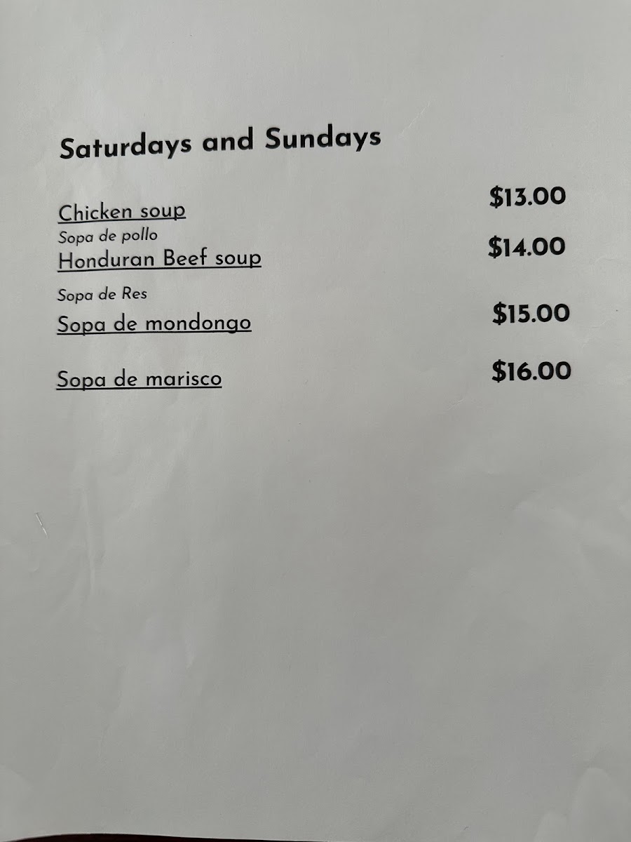 Five Starz Restaurante & Bar menu board