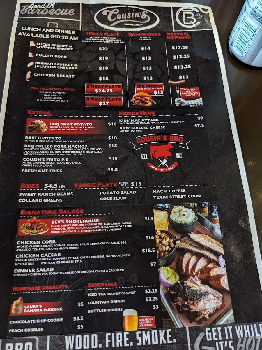 Cousins BBQ menu board