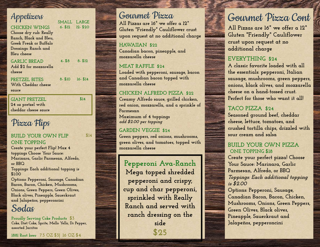 Drake's Pizza menu board