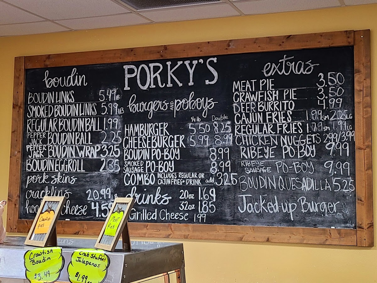 Porky's menu board