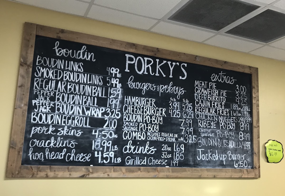 Porky's menu board