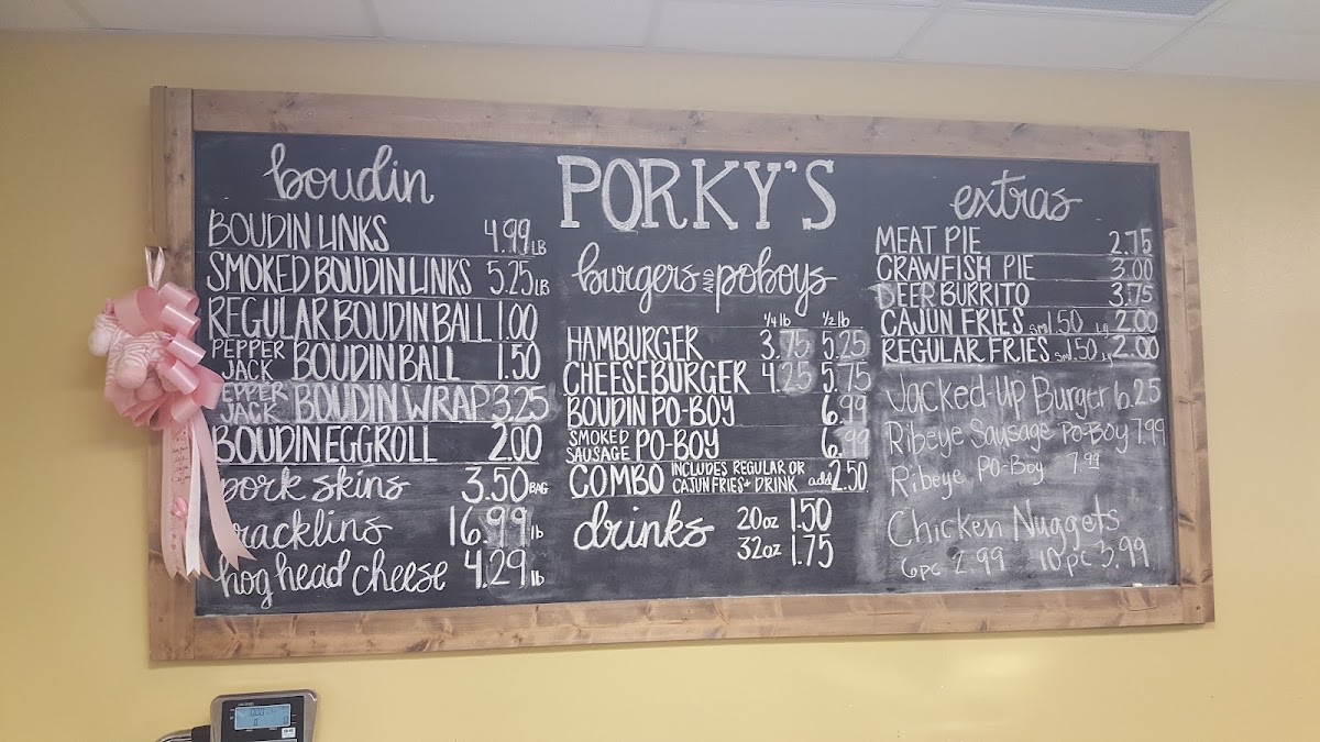 Porky's menu board