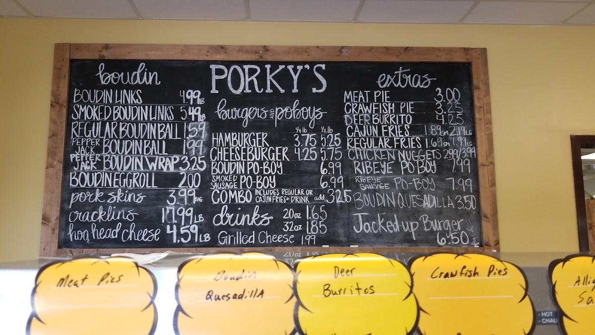 Porky's menu board