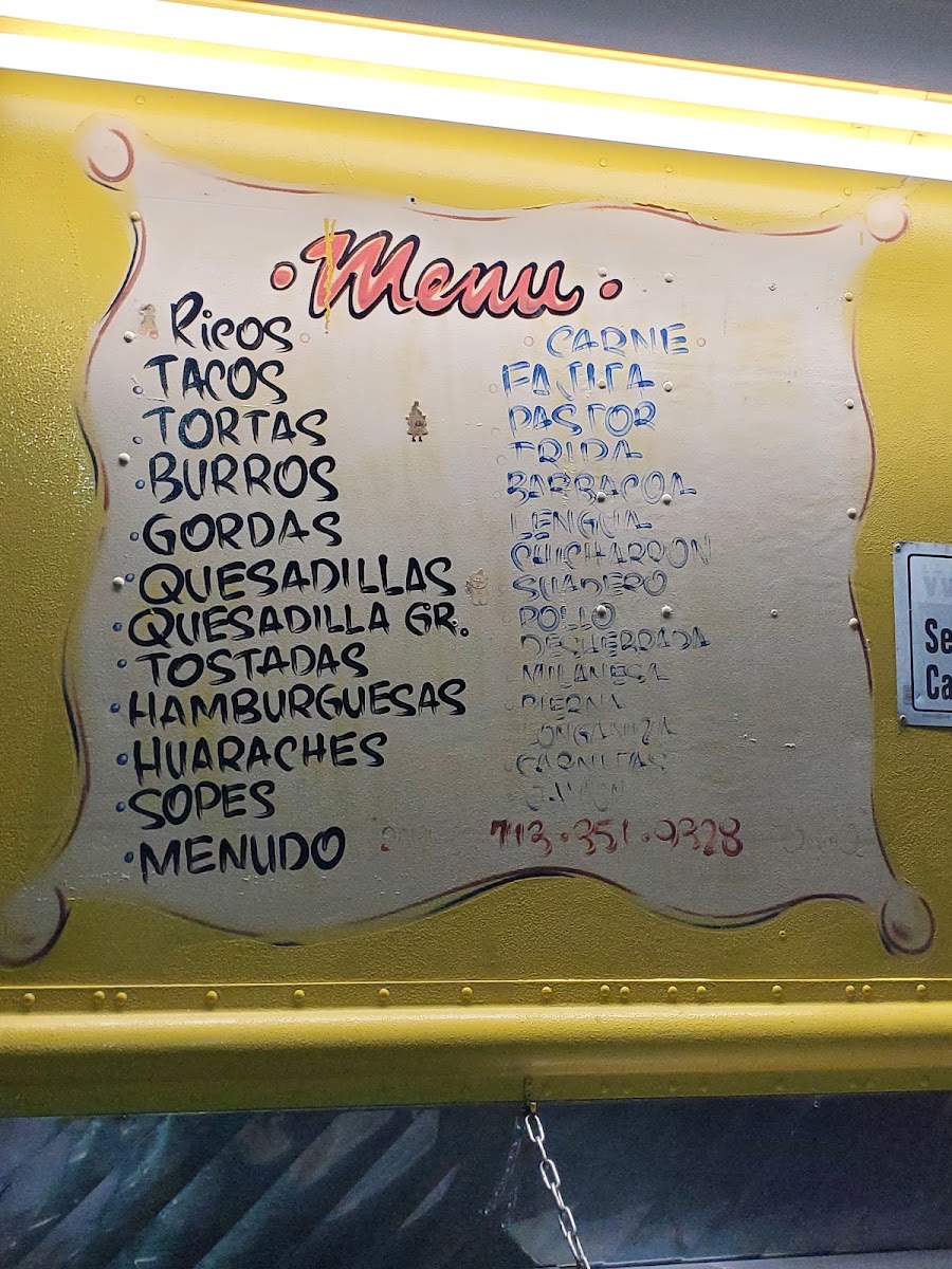 Taqueria el Aragan (Food Truck) menu board