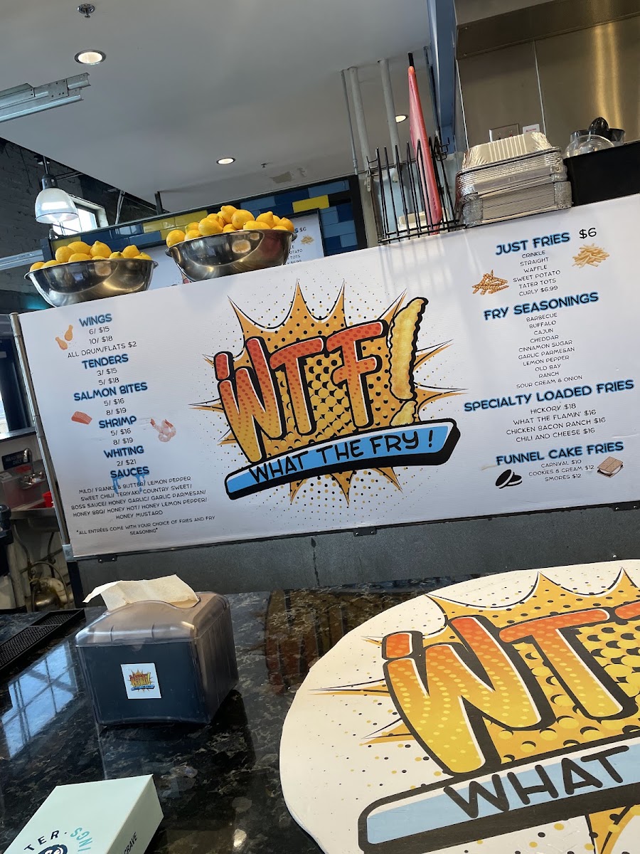 What The Fry! menu board