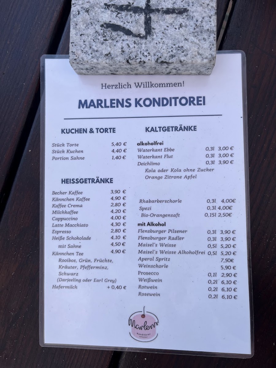 Marlens Konditorei Kaffeestuuv In de Hörn menu board