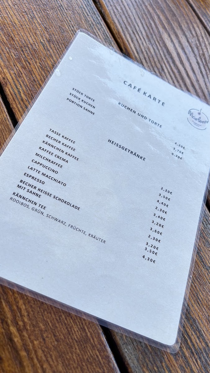 Marlens Konditorei Kaffeestuuv In de Hörn menu board