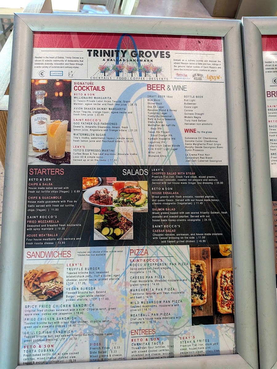 Trinity Groves Kitchen & Bar menu board