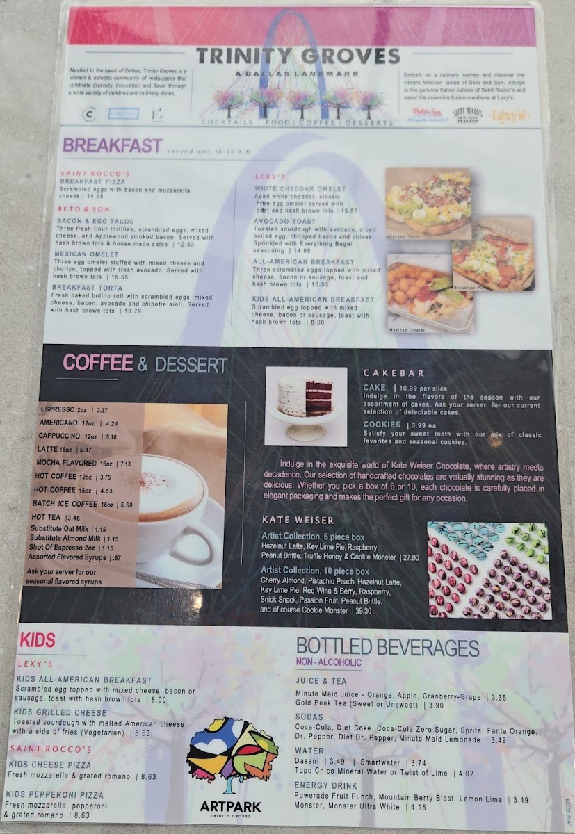 Trinity Groves Kitchen & Bar menu board