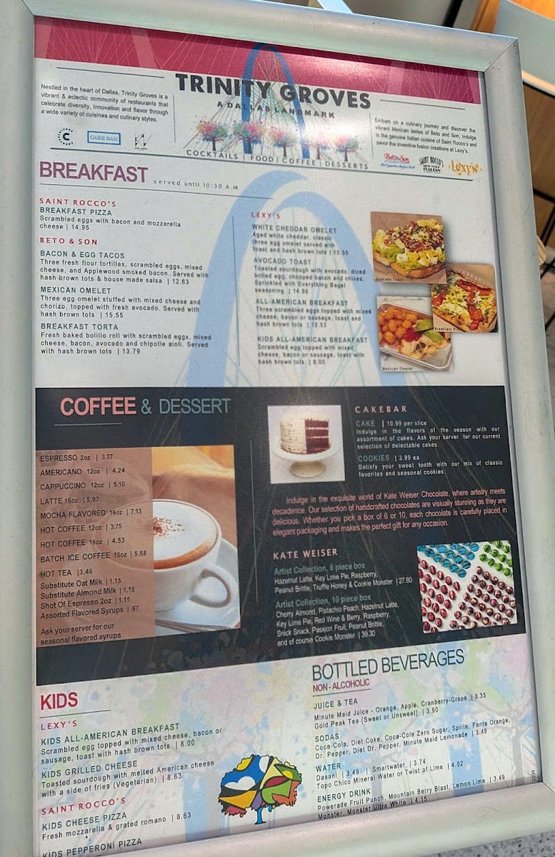 Trinity Groves Kitchen & Bar menu board