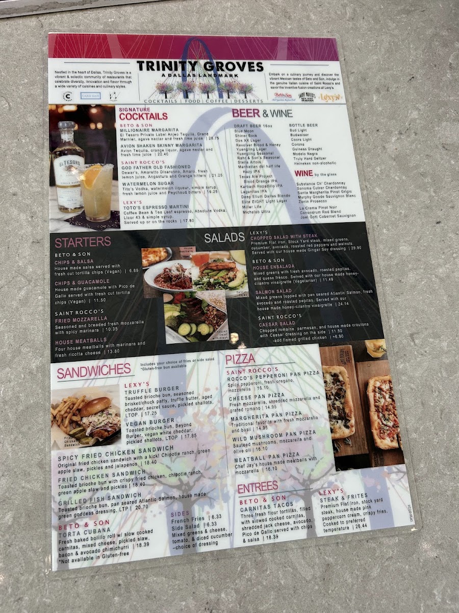 Trinity Groves Kitchen & Bar menu board