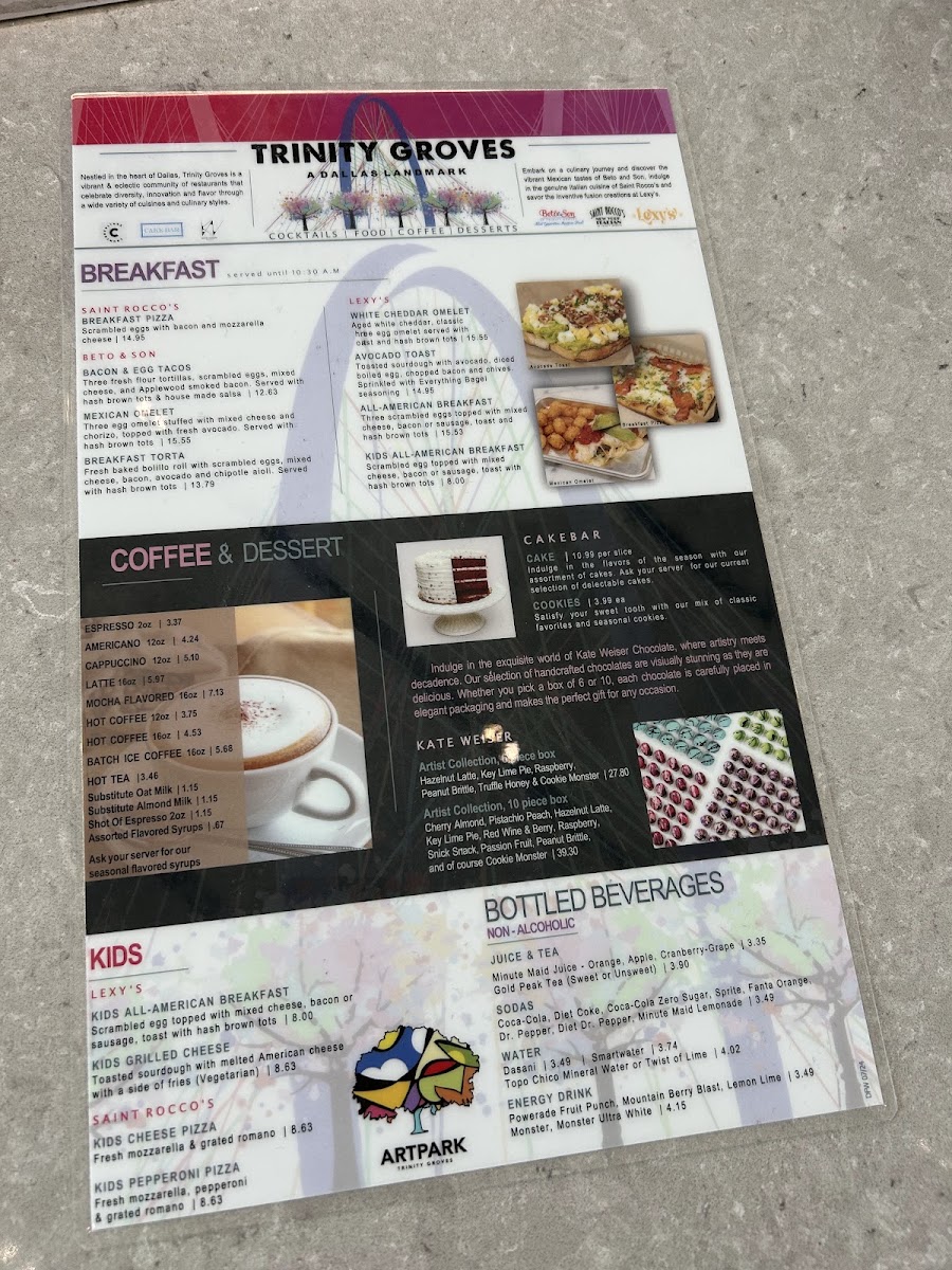 Trinity Groves Kitchen & Bar menu board
