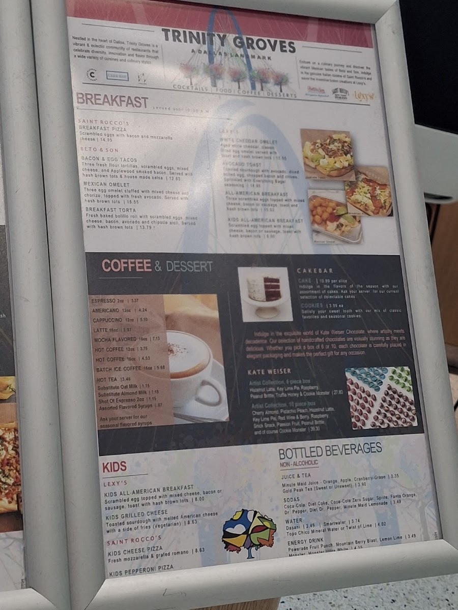 Trinity Groves Kitchen & Bar menu board