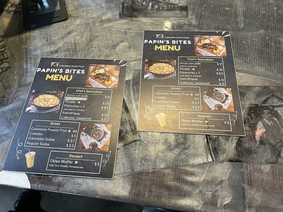 Papin's Bites menu board