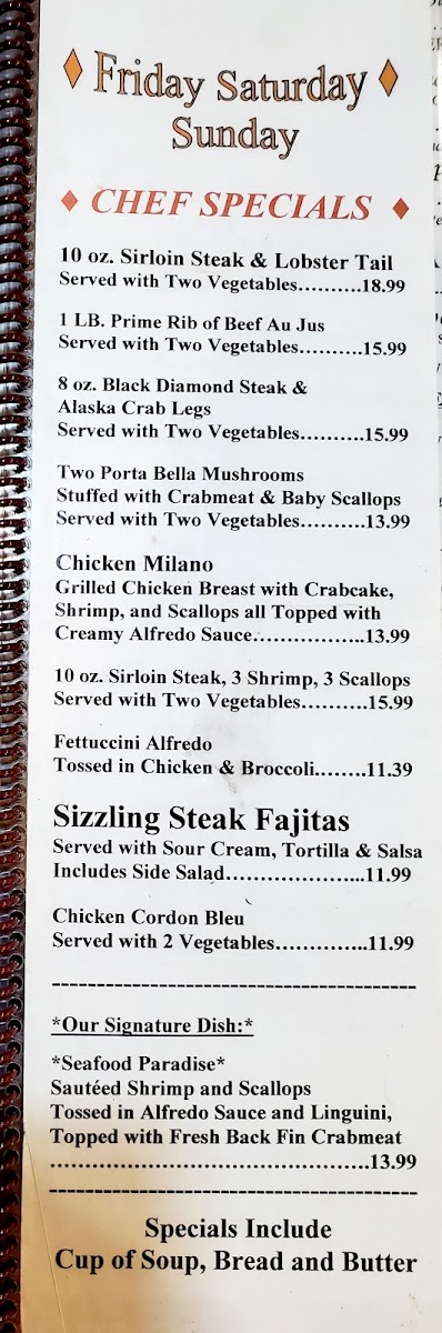 Temple Family Restaurant menu board