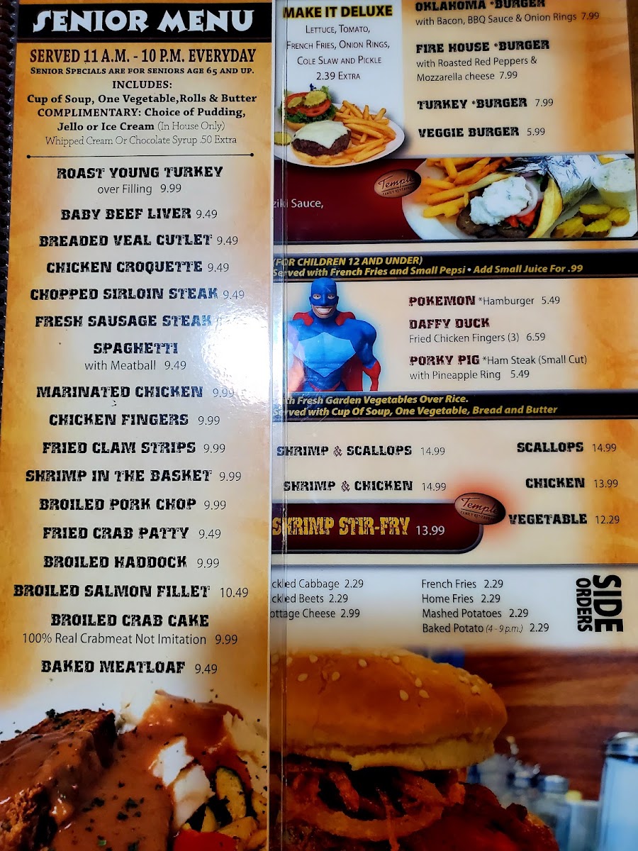 Temple Family Restaurant menu board