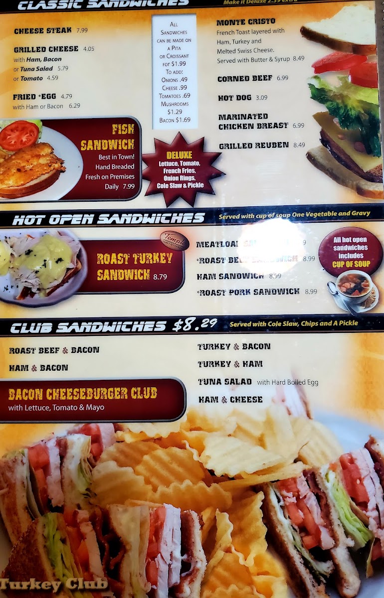 Temple Family Restaurant menu board
