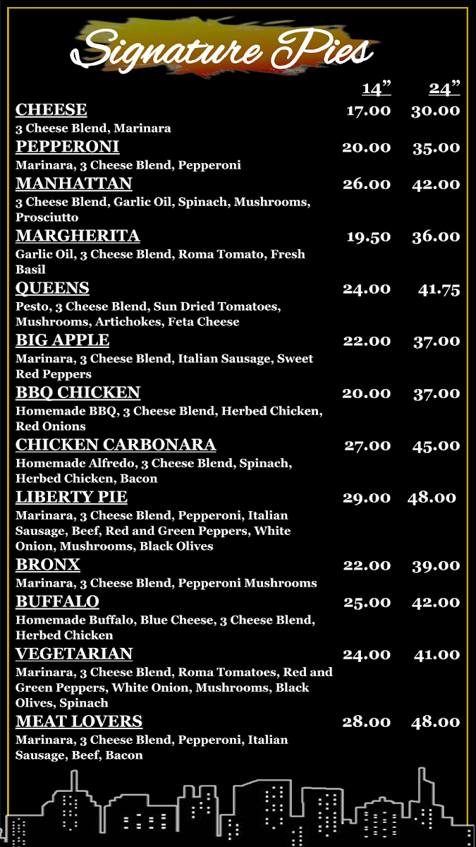 King's Pizza and Draft menu board