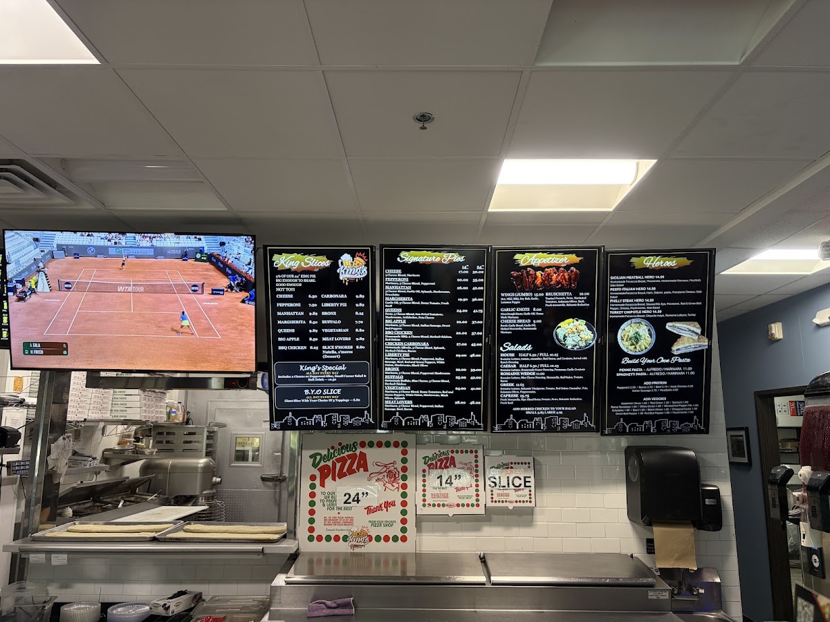 King's Pizza and Draft menu board