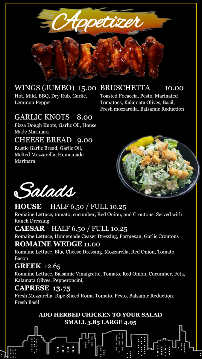 King's Pizza and Draft menu board