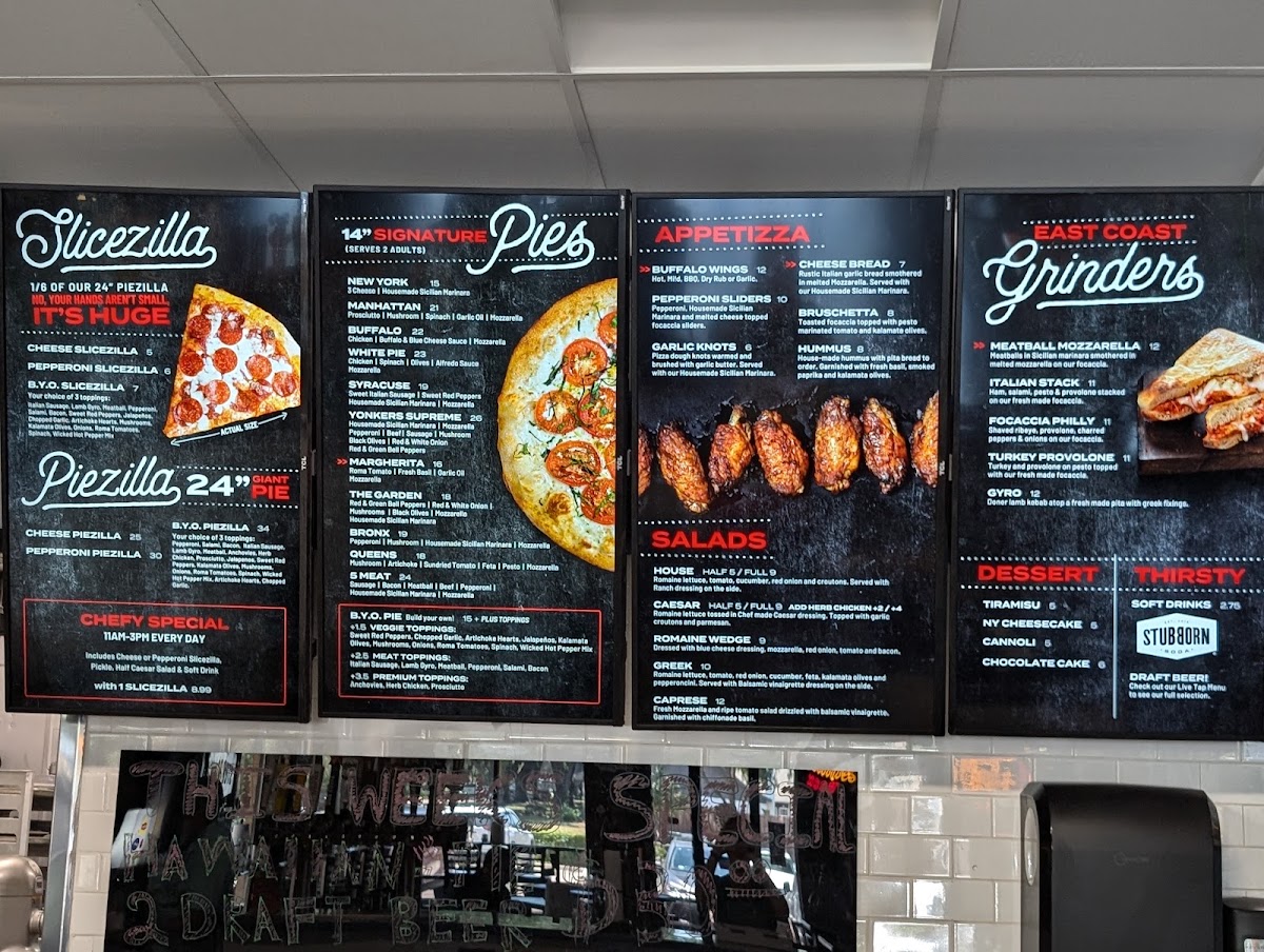 King's Pizza and Draft menu board