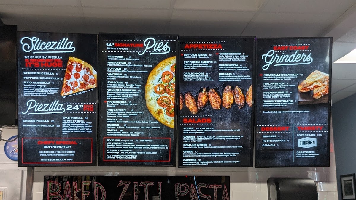King's Pizza and Draft menu board