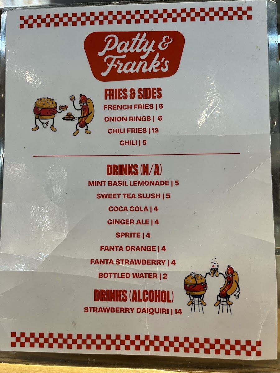 Patty and Frank's menu board