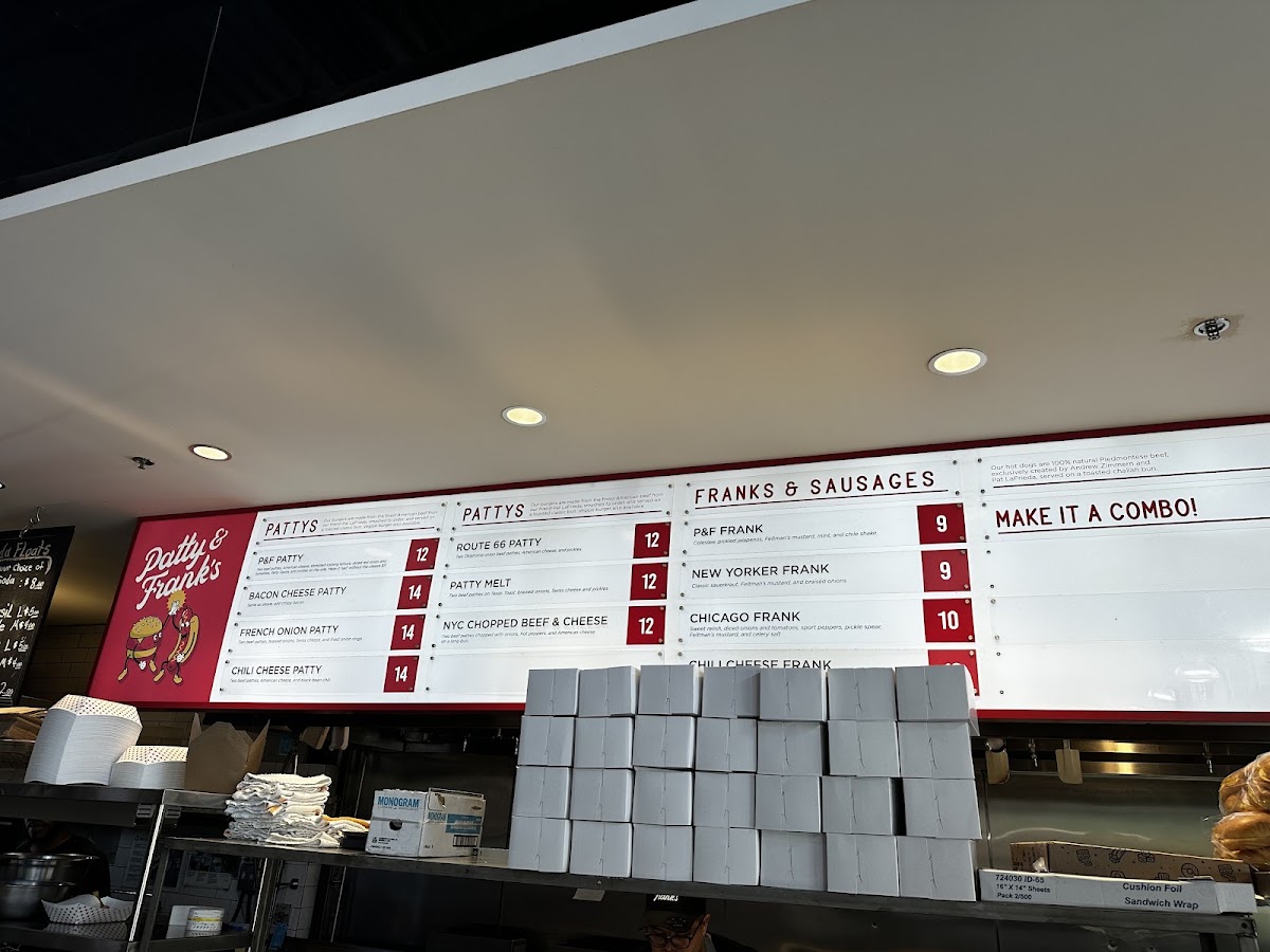 Patty and Frank's menu board