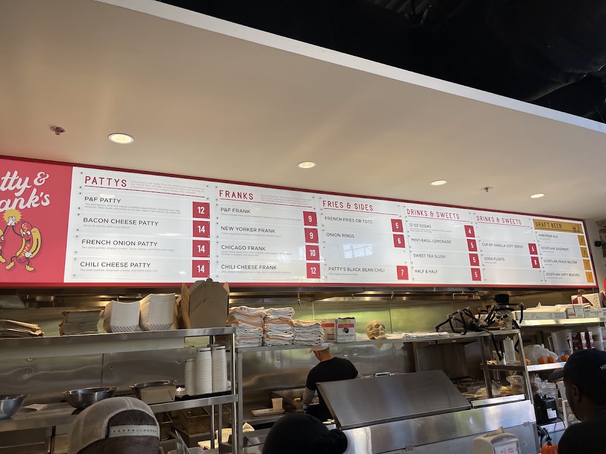 Patty and Frank's menu board