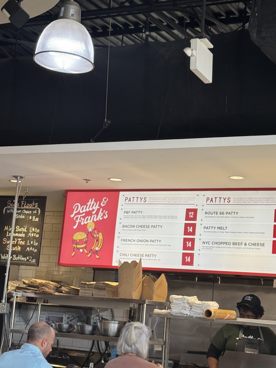 Patty and Frank's menu board