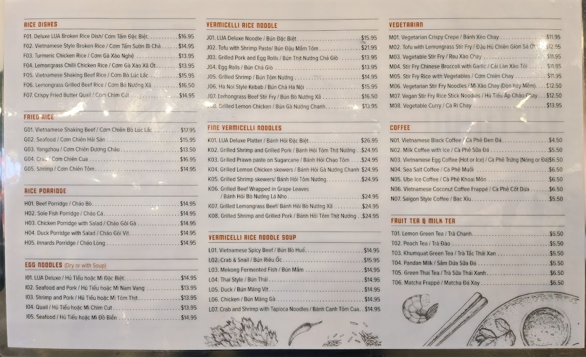 Lua Kitchen menu board