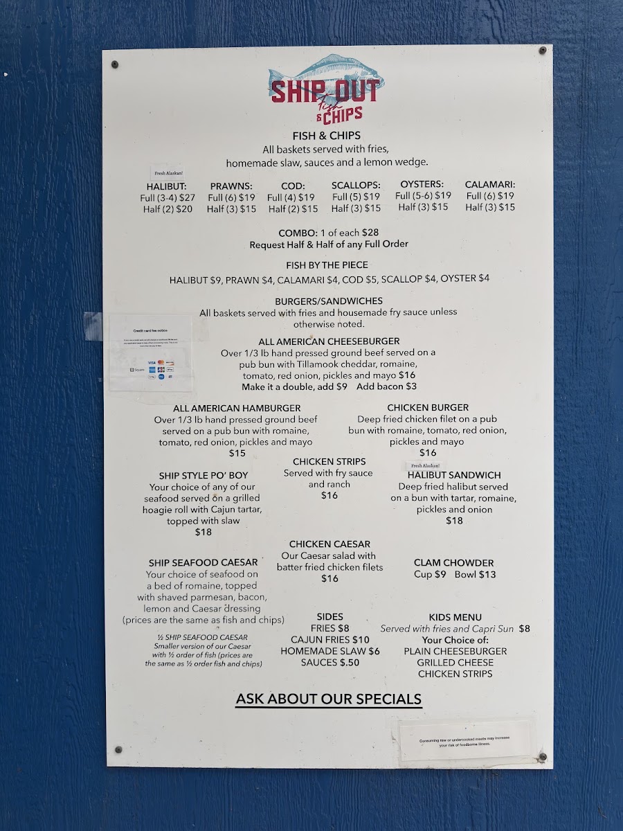 Ship Out Fish & Chips menu board