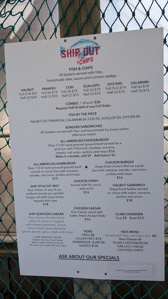 Ship Out Fish & Chips menu board