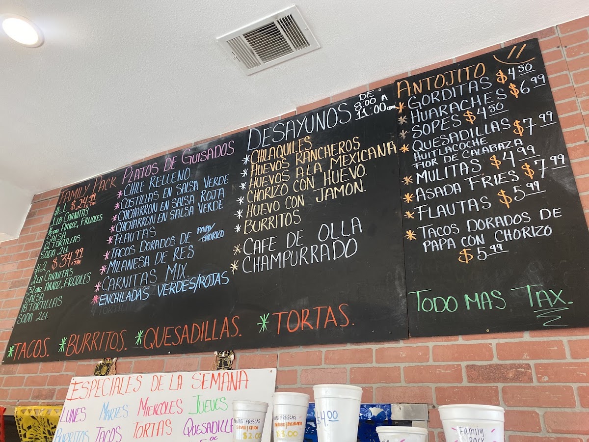 ZAMORA BROS. EAST LA menu board