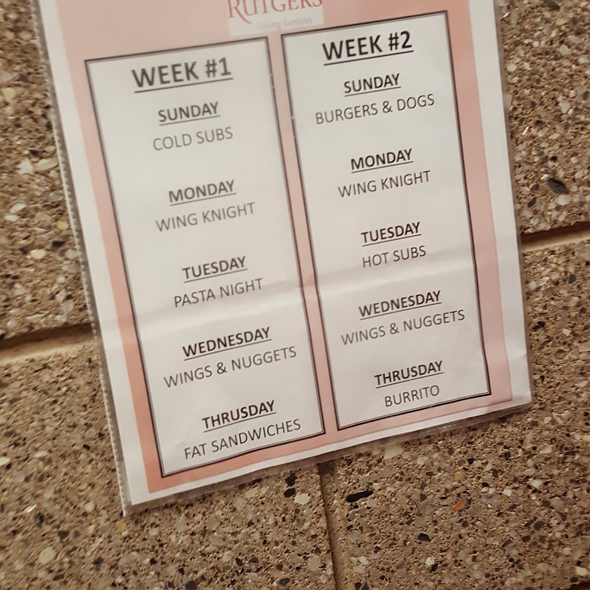 Busch Faculty Dining Hall menu board