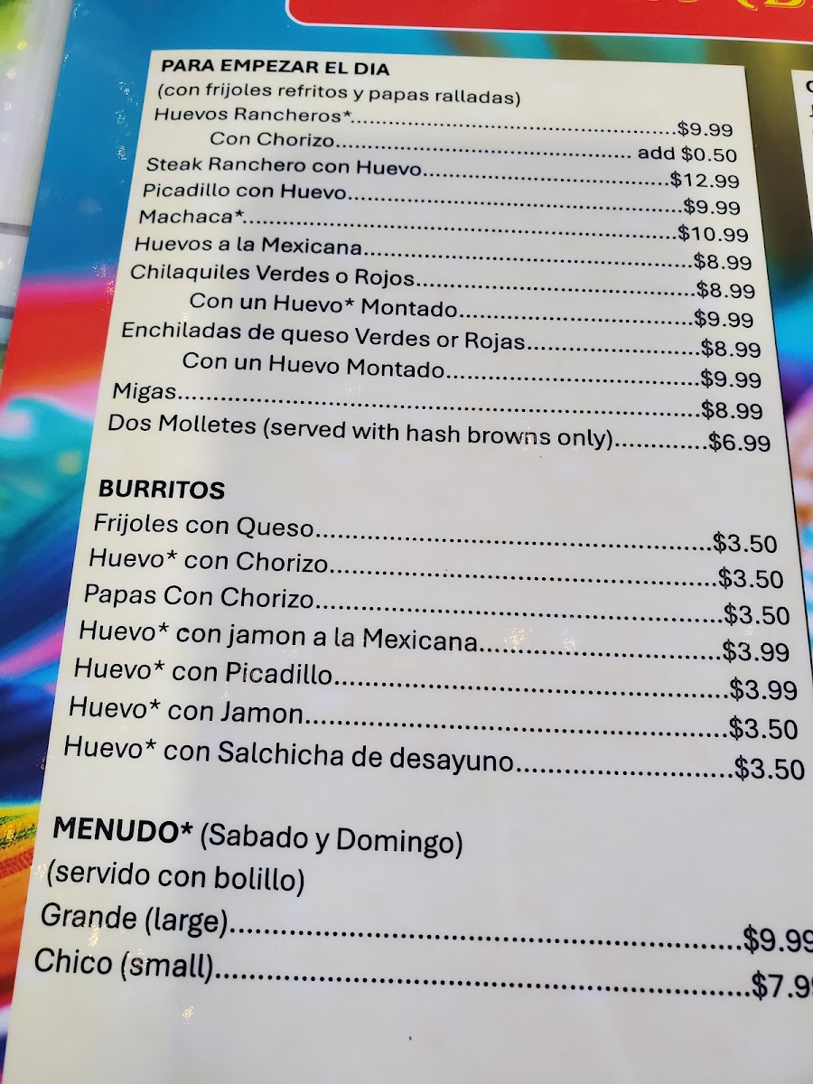 Mi Raza menu board