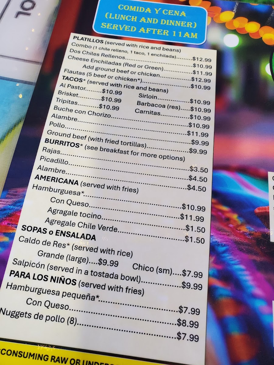 Mi Raza menu board