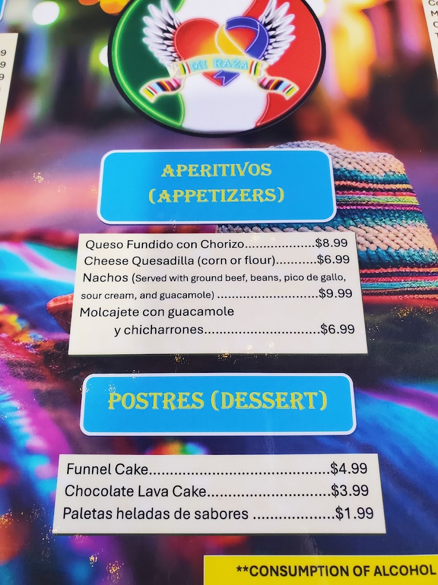 Mi Raza menu board
